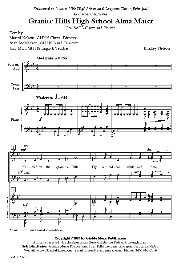 Granite Hills High School Alma Mater - Choral, p.1